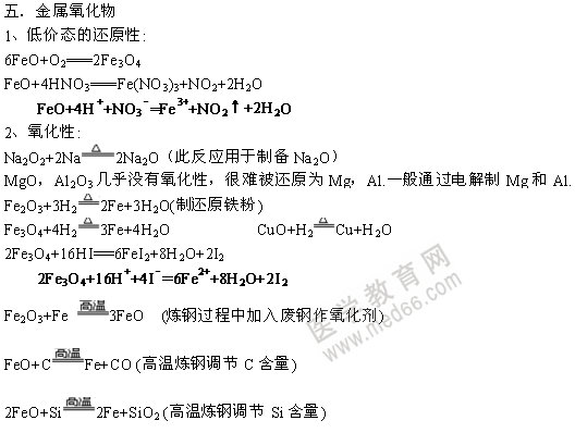 無(wú)機(jī)化學(xué)方程式-金屬氧化物