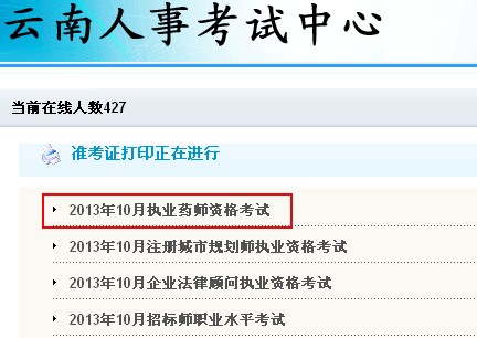 2013年云南執(zhí)業(yè)藥師準考證打印入口