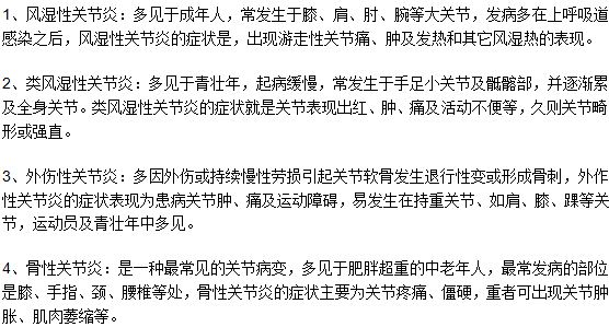 常見(jiàn)關(guān)節(jié)炎的分類及各自的特點(diǎn)是什么？