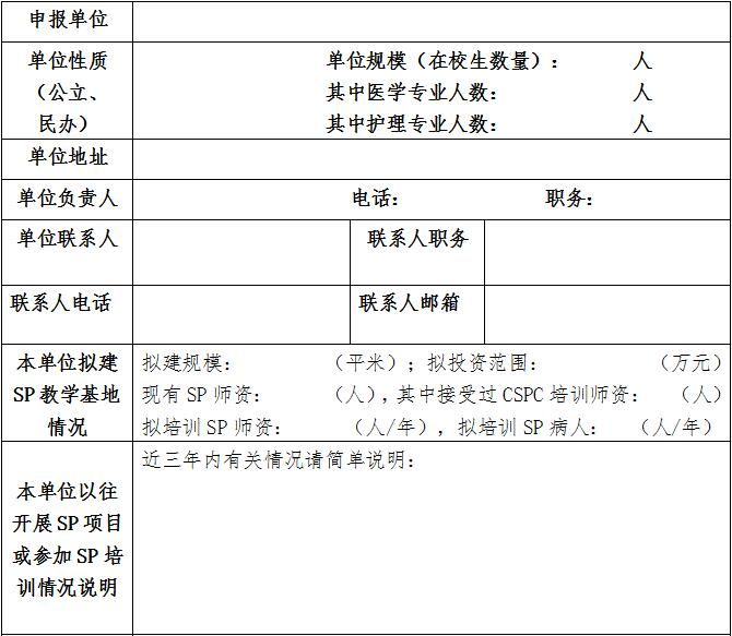 申報全國“標準化病人”(SP)教學基地的公告