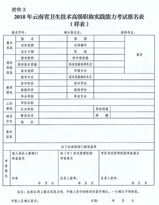 云南省2018年衛(wèi)生技術(shù)高級職稱實踐能力考試的通知