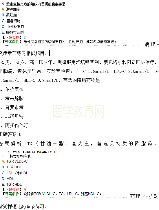 2018年臨床執(zhí)業(yè)醫(yī)師試題與醫(yī)學(xué)教育網(wǎng)課程第二單元圖文對比（完結(jié)）