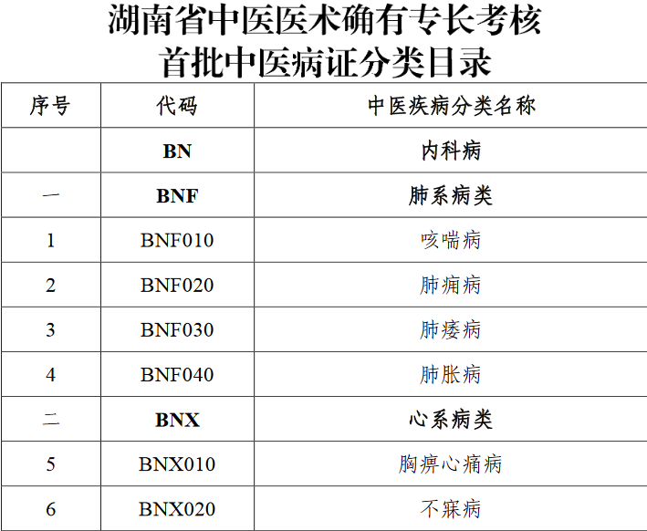 湖南省中醫(yī)醫(yī)術(shù)確有專長考核首批中醫(yī)病證分類及中醫(yī)醫(yī)療技術(shù)目錄