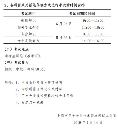 上?？键c(diǎn)2019年衛(wèi)生資格考試時(shí)間