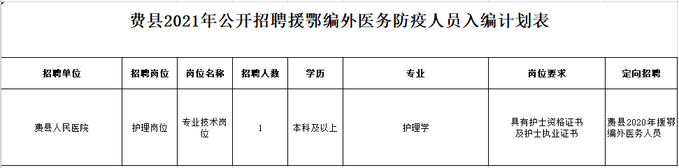 2021年度臨沂市費縣（山東?。┕_招聘援鄂編外醫(yī)務(wù)防疫人員崗位計劃