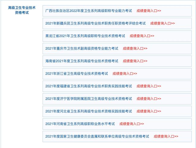 衛(wèi)生高級職稱考試成績查詢入口