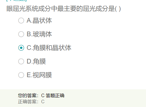 眼屈光系統(tǒng)成分中最主要的屈光成分是？